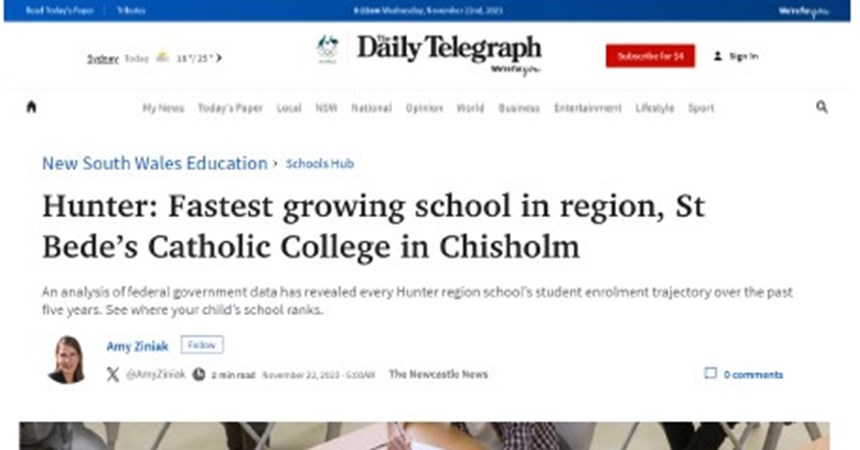 In the news: St Bede's Catholic College, Chisholm the fastest growing school in the region Image